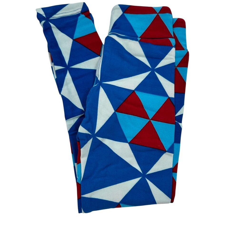LuLaRoe Kids Leggings Geometric Print S/M Spandex Soft Stretchy Blue Red White
